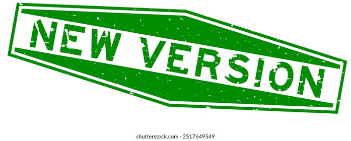 Grunge green new version word hexagon rubber seal stamp on white background