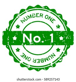 Grunge green No. 1 (number one) round rubber seal stamp on white background