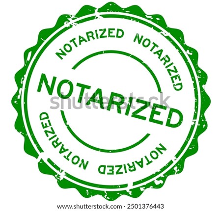 Grunge green notarized word round rubber seal stamp on white background