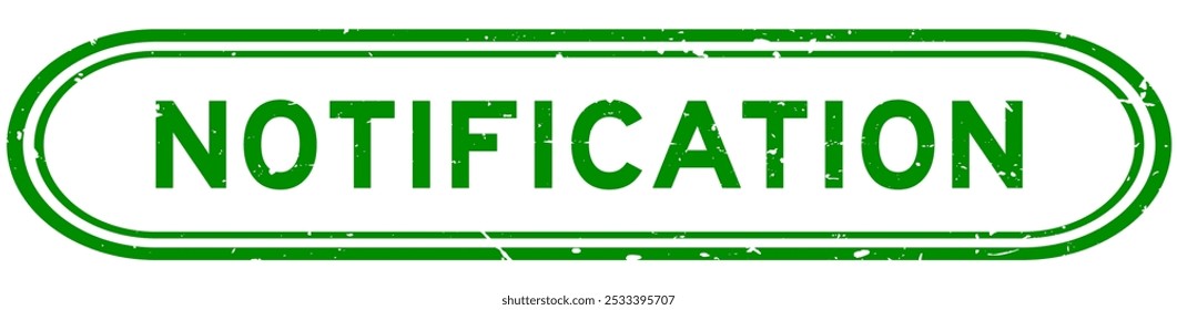 Grunge green notification word rubber seal stamp on white background