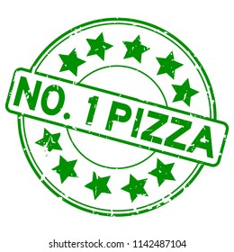 Grunge green number one pizza with star icon round rubber seal stamp on white background