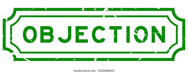 Grunge green objection word rubber seal stamp on white background