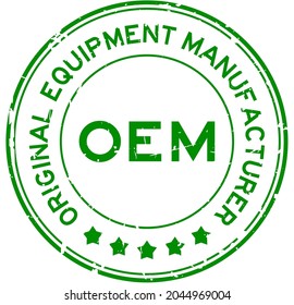 Grunge green OEM (Abbreviation of Original Equipment Manufacturer) word round rubber seal stamp on white background