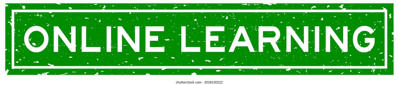 Grunge green online learning word square rubber seal stamp on white background