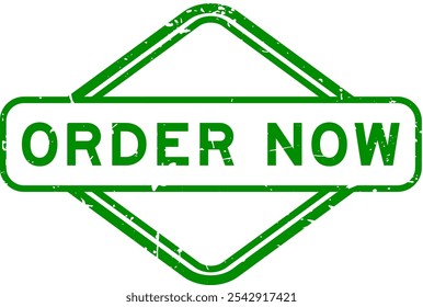 Grunge green order now word rubber seal stamp on white background