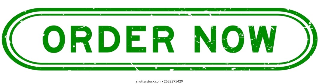 Grunge green order now word rubber seal stamp on white background