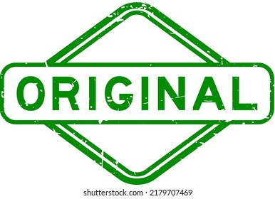 Grunge green original word rubber square seal stamp on white background