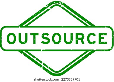 Grunge green outsource word rubber seal stamp  on white background