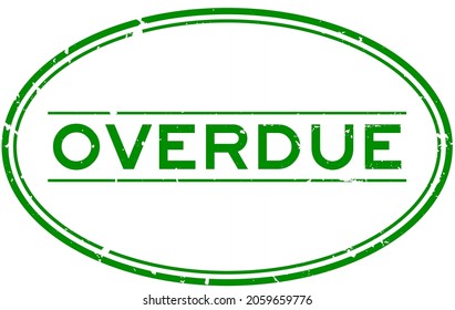 Grunge green overdue word oval rubber seal stamp on white background