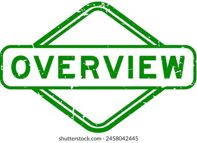 Grunge green overview word rubber seal stamp on white background