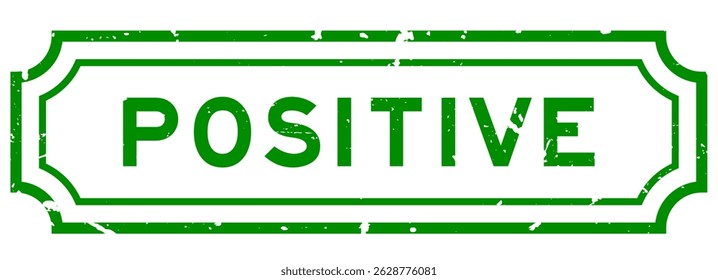 Grunge green positive word rubber seal stamp on white background