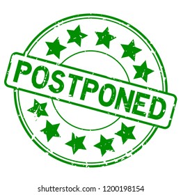 Grunge green postpone round rubber seal stamp on white background
