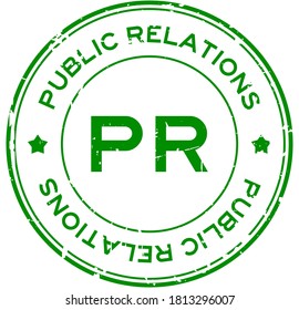 Grunge green PR Public Relations word round rubber seal stamp on white background