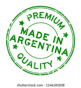Grunge green premium quality made in Argentina round rubber seal stamp on white background