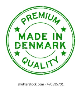 Grunge green premium quality and made in Denmark stamp