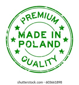 Grunge green premium quality made in Poland round rubber seal stamp on white background