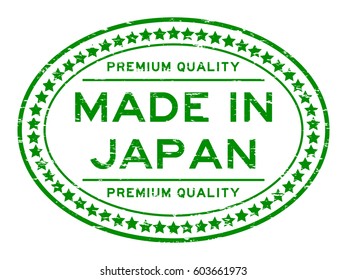 Grunge green premium quality made in Japan with start icon oval rubber stamp