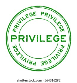 Grunge green privilege round rubber stamp on white background