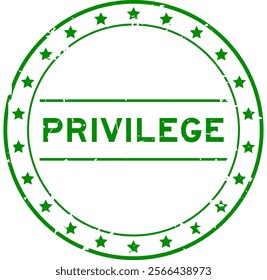 Grunge green privlege word round rubber seal stamp on white background