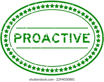Grunge green proactive word oval rubber seal stamp on white background