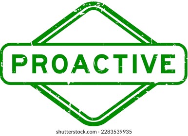 Grunge green proactive word rubber seal stamp on white background