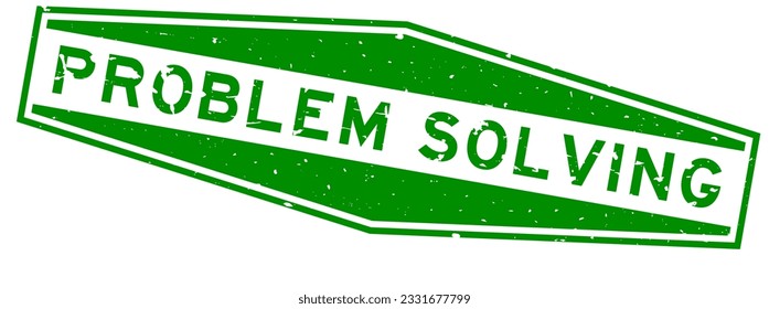 Grunge green problem solving word hexagon rubber seal stamp on white background