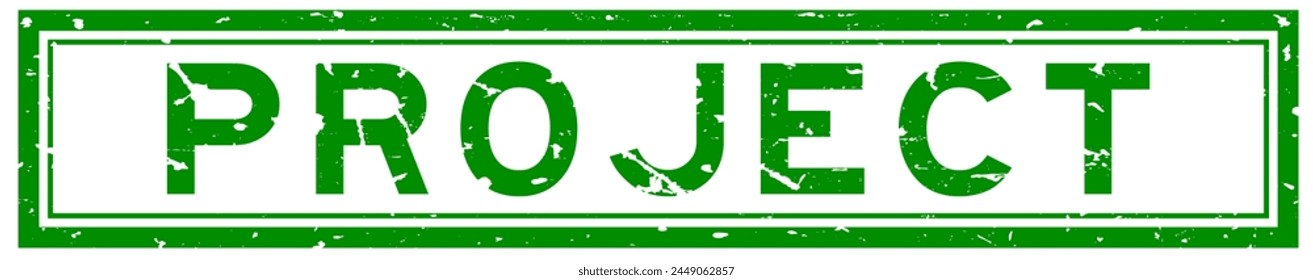 Grunge verde proyecto palabra sello de goma cuadrado sello sobre fondo blanco