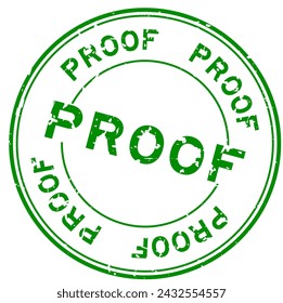 Grunge green proof word round rubber seal stamp on white background