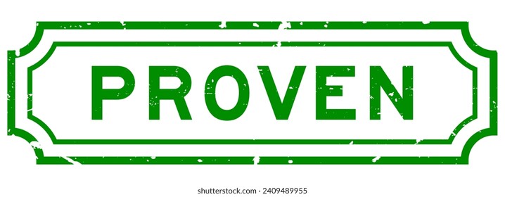 Grunge green proven word rubber seal stamp on white background