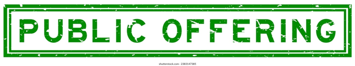 Grunge green public offering word square rubber seal stamp on white background