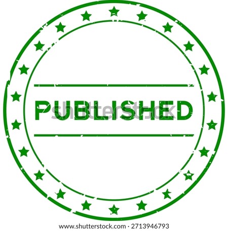 Grunge green published word round rubber seal stamp on white background