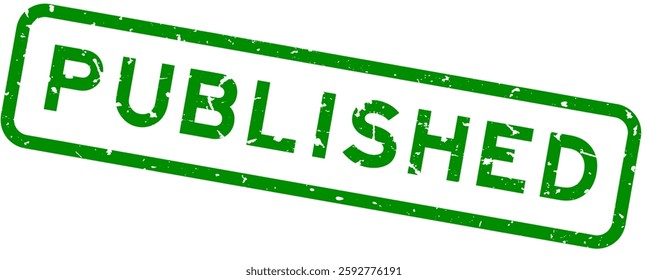 Grunge green published word square rubber seal stamp on white background