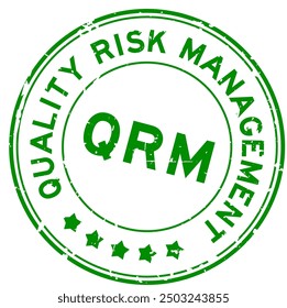 Grunge green QRM Quality Risk Management word round rubber seal stamp on white background