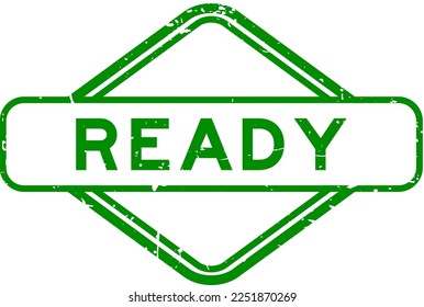 Grunge green ready word rubbber seal stamp on white background