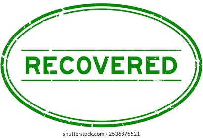 Grunge green recovered word oval rubber seal stamp on white background