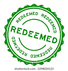 Grunge green redeemed word round rubber seal stamp on white background