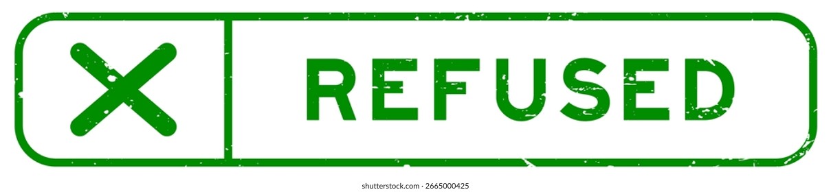 Grunge palabra rechazada verde con marca de verificación incorrecta icono cuadrado sello de goma sobre fondo blanco
