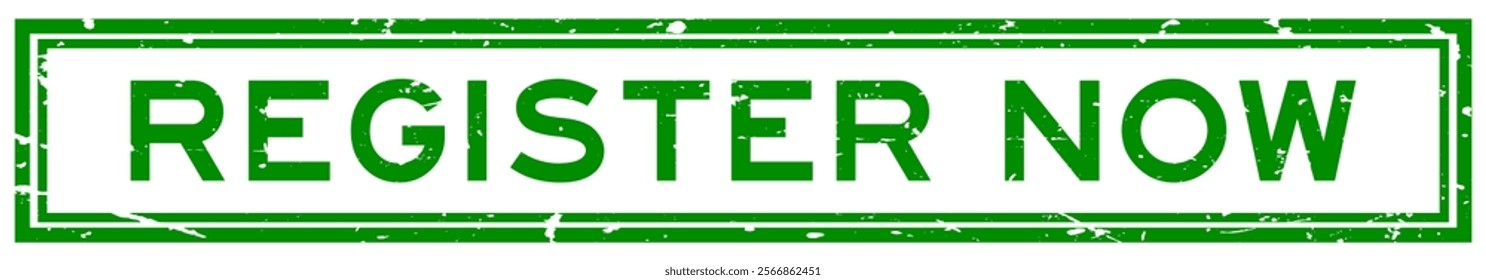 Grunge green register now word square rubber seal stamp on white background