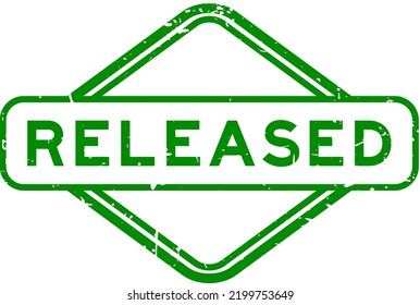 Grunge green released word rubber square seal stamp on white background