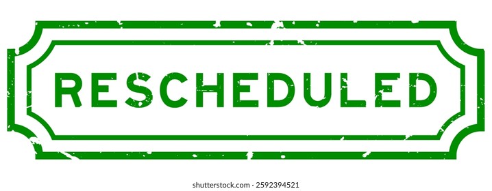 Grunge green rescheduled word rubber seal stamp on white background