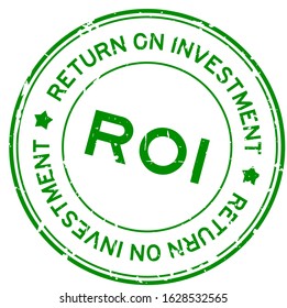 Grunge green ROI (Abbreviation of Return on Investment) word round rubber seal stamp on white background