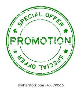 Grunge green round special offer and promotion rubber stamp on white background