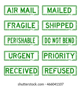 Grunge green rubber stamp set for mail service