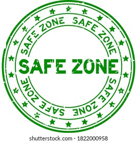Grunge green safe zone word round rubber seal stamp on white background