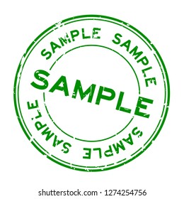 Grunge green sample word round rubber seal stamp on white background