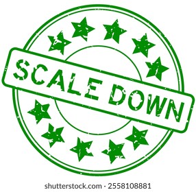 Grunge green scale down word  with star icon round rubber seal stamp on white background