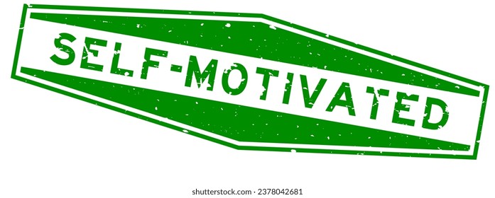 Grunge green self motivated word hexagon rubber seal stamp on white background