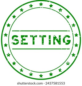 Grunge green setting word round rubber seal stamp on white background