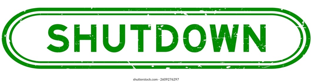 Grunge green shutdown word rubber seal stamp on white background