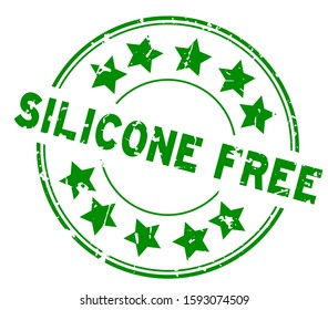 Grunge green silicone free word with star icon round rubber seal stamp on white background